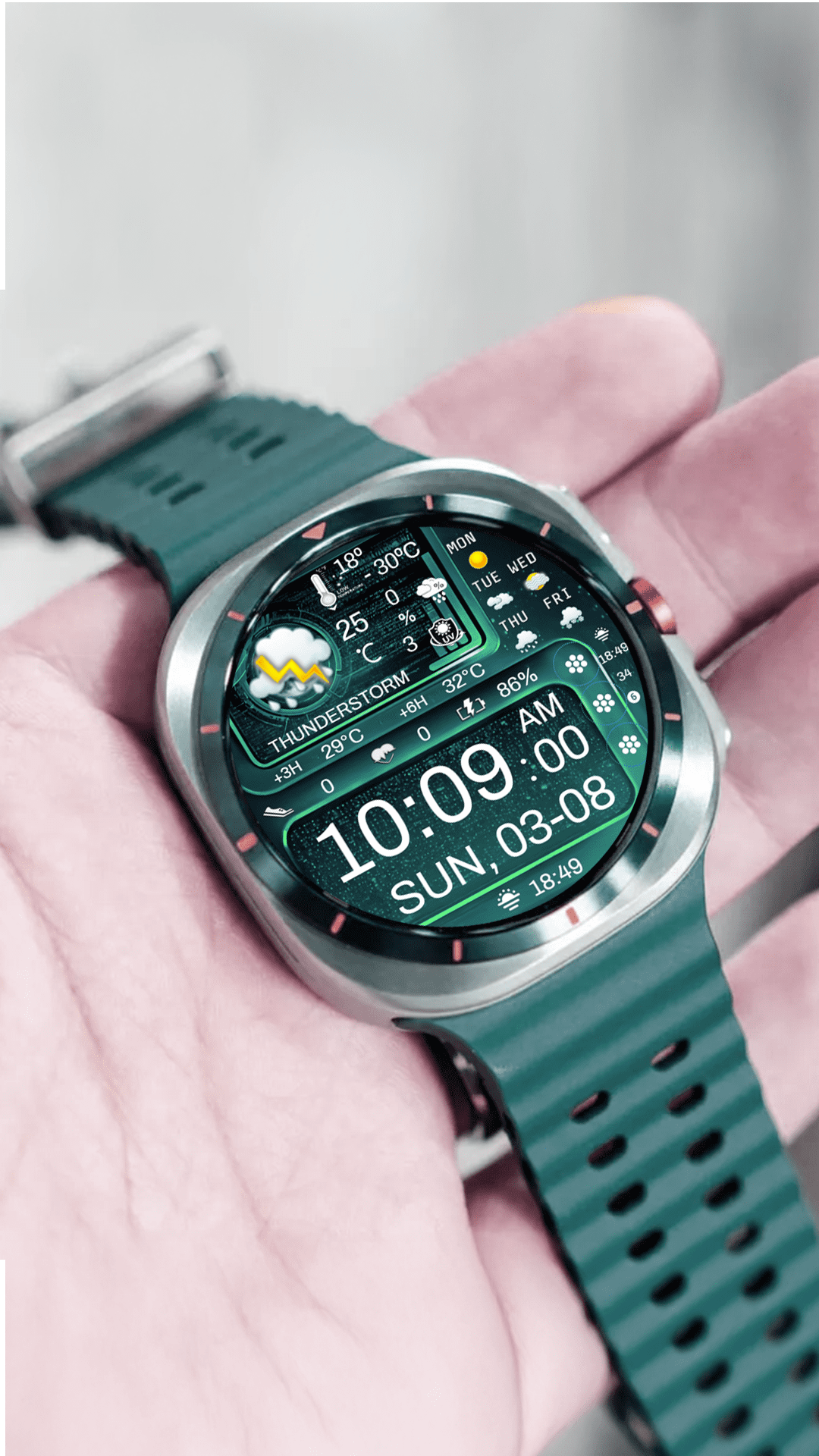 Wear OS watch face features - N-SPORT762-Digital Weather Watch Face